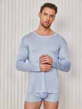 [Light Blue] SilkSilky  Long Sleeve Round Neck Men's T-Shirt 003