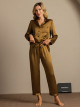 [Brown] SilkSilky  Long Sleeve Lapel Collar Women's Pajamas 003