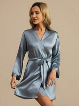 [Grayish Blue] SilkSilky  3/4 Sleeve Women's Robe 001