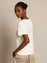 [White] SilkSilky  Short Sleeve Round Neck Women's T-Shirt 002