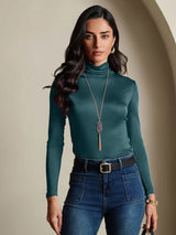 [Dark Green] SilkSilky  Long Sleeve Turtle Neck Women's T-Shirt 001
