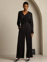 [Black] SilkSilky 19Momme Silk Long Sleeve V Neck Blouse 007
