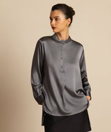 [Dark Gray] SilkSilky  Long Sleeve Stand Collar Blouse 008
