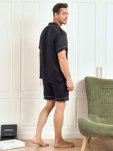 [Black] SilkSilky  Short Sleeve Lapel Collar Men's Pajamas 002