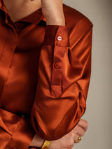 [Caramel] SilkSilky  19Momme Long Sleeve Lapel Collar Women's Shirt 007