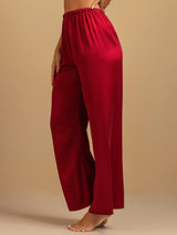 Red wide-leg washable silk sleep pants with elastic waist