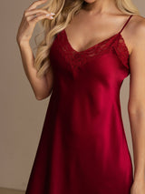 [Wine] SilkSilky  Spaghetti Strap V Neck Nightgown 008