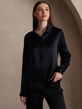 [Black] SilkSilky  Long Sleeve Lapel Collar Women's Shirts 003