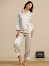 [White] SilkSilky  Long Sleeve Lapel Collar Women's Pajamas 006