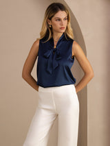 [Dark Blue] SilkSilky  Sleeveless Tie Neck Camisole Top 004