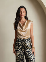 [Champagne] SilkSilky  Cap Sleeve Cowl Neck Women's T-Shirt 006