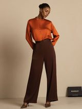 [Caramel] SilkSilky  Long Sleeve Stand Collar Blouse 007