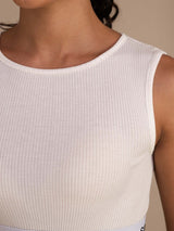 [White] SilkSilky  Sleeveless Crew Neck Camisole Top 005