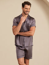 [Purple Gray] SilkSilky  Short Sleeve Lapel Collar Men's Pajamas 005