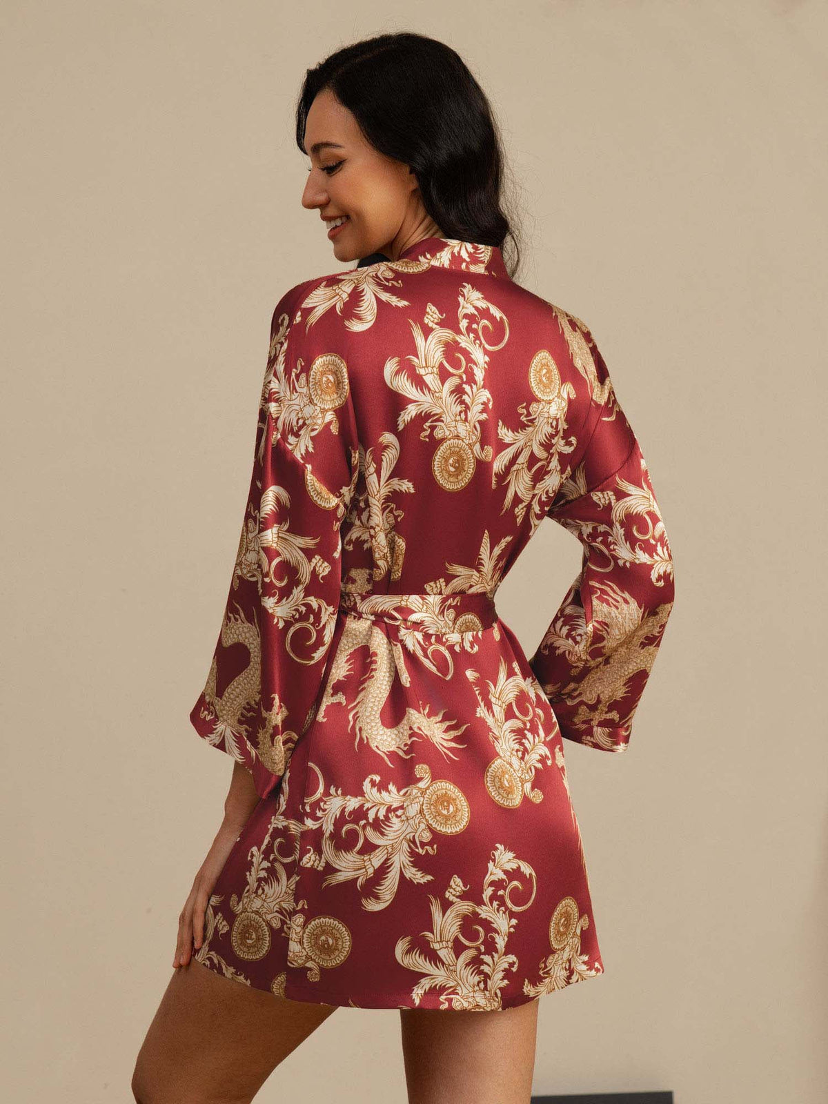 [Wine Dragon] SilkSilky  3/4 Sleeve Women's Robe 002