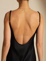 [Black] SilkSilky Spaghetti Strap U Neck Dress 005