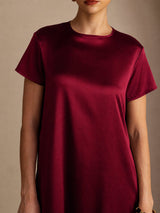 [Dark Red] SilkSilky  Short Sleeve Crew Neck Dress 004