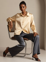 [Champagne] SilkSilky  Long Sleeve Lapel Collar Women's Shirts 009