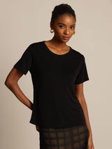 [Black] SilkSilky  Short Sleeve Round Neck Women's T-Shirt 003