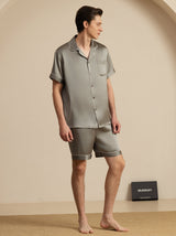 [Grayish Green] SilkSilky  Short Sleeve Lapel Collar Men's Pajamas 003