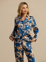 [Navy Dragon] SilkSilky  Long Sleeve Lapel Collar Women's Pajamas 006