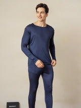 [Dark Blue] SilkSilky  Silk Jersey Long Sleeve Round Neck Men's Long Johns 002