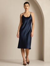 [Dark Blue] SilkSilky Spaghetti Strap U Neck Dress 001