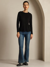 [Black] SilkSilky  Long Sleeve Crew Neck Women's T-Shirt 008