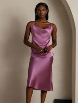 [Deep Purple] SilkSilky  Spaghetti Strap Cowl Neck Camisole Top 004