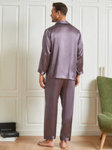 [Purple Gray] SilkSilky  Long Sleeve Lapel Collar Men's Pajamas 002