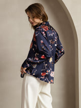 [Navy Floral] SilkSilky  Long Sleeve Lapel Collar Women's Shirt 002