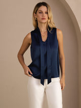 [Dark Blue] SilkSilky  Sleeveless Tie Neck Camisole Top 003