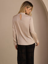 [Coffee] SilkSilky Long Sleeve Stand Collar Women's Blouse 002