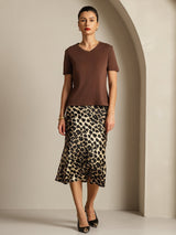 [Coffee] SilkSilky  Short Sleeve V Neck Women's T-Shirt 008
