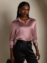 [Pale Mauve] SilkSilky  3/4 Sleeve Lapel Collar Women's Shirts 001