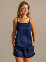 [DarkBlue] SilkSilky 19Momme Silk Round Neck Camisole Set 001