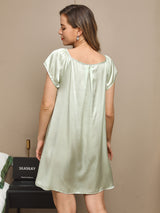 [Mint Green] SilkSilky  Cap Sleeve Square Neck Nightgown 002