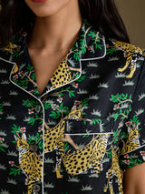 [Black Serval] SilkSilky Short Sleeve Notch Collar Women's Pajamas 006
