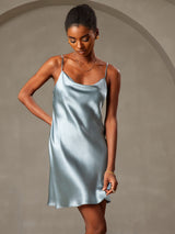 [Grayish Blue] SilkSilky  Spaghetti Strap Cowl Neck Dress 004