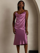 [Deep Purple] SilkSilky  19Momme Stretch Silk Charmeuse Spaghetti Strap Cowl Neck Camisole Top 005