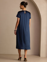 [Dark Blue] SilkSilky  Short Sleeve Crew Neck Dress 002