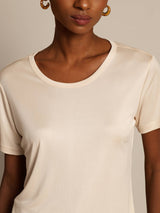 [Beige] SilkSilky  100% Silk Jersey Short Sleeve Round Neck Women's T-Shirt 003