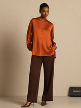 [Caramel] SilkSilky  Long Sleeve Stand Collar Blouse 006