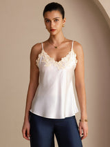 [White] SilkSilky  Spaghetti Strap V Neck Camisole Top 001
