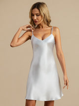 [Light Blue] SilkSilky  Pure Silk Spaghetti Strap V Neck Nightgown 006