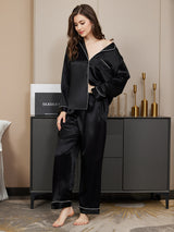 [Black] SilkSilky  Long Sleeve Lapel Collar Women's Pajamas 004