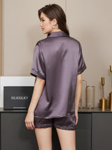 [Purple Gray] SilkSilky  Short Sleeve Lapel Collar Women's Pajamas 002