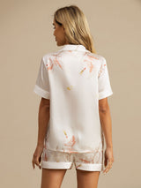 [White] SilkSilky  Short Sleeve Lapel Collar Women's Pajamas 002