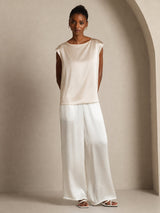 [Beige] SilkSilky  Cap Sleeve Round Neck Women's T-Shirt 004