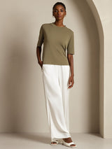 [Burnt Olive] SilkSilky  100% High-Twist Silk Jersey Half Sleeve Crew Neck Women's T-Shirt 006